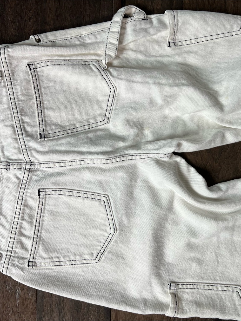 Lioness White Cargo Jeans with Contrast Dark Stitching